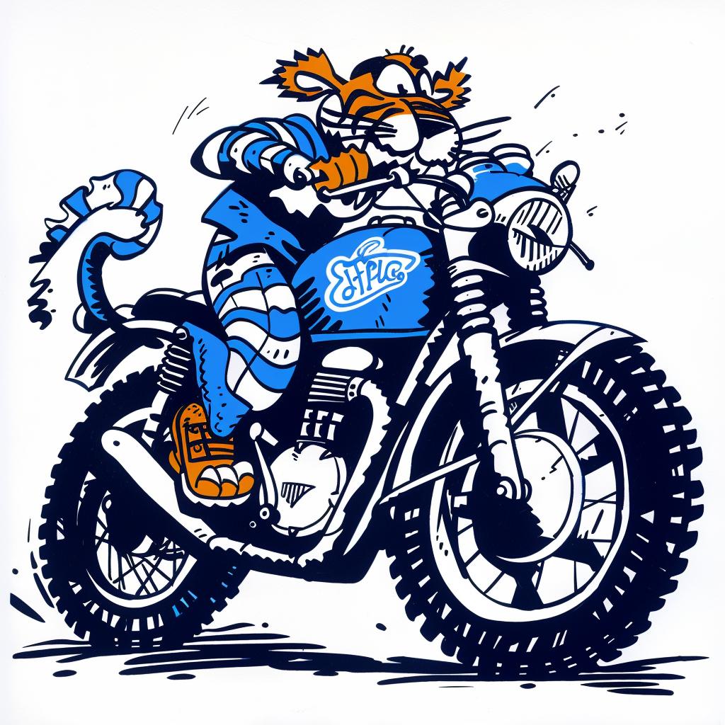 tiger  motorcycle  cartoon  funny  colorful  character  adventure  whimsical  playful  graphics 1025433