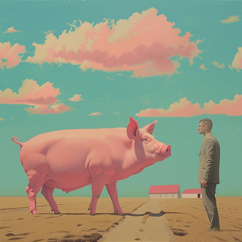 surreal  album  cover  man  pig  field  creative  artistic  imaginative  playful 1017495