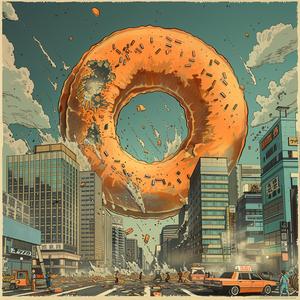 doughnut  destruction  city  Japanese  sci-fi  skyscrapers  panic  vintage  comic-book  ominous 1075404