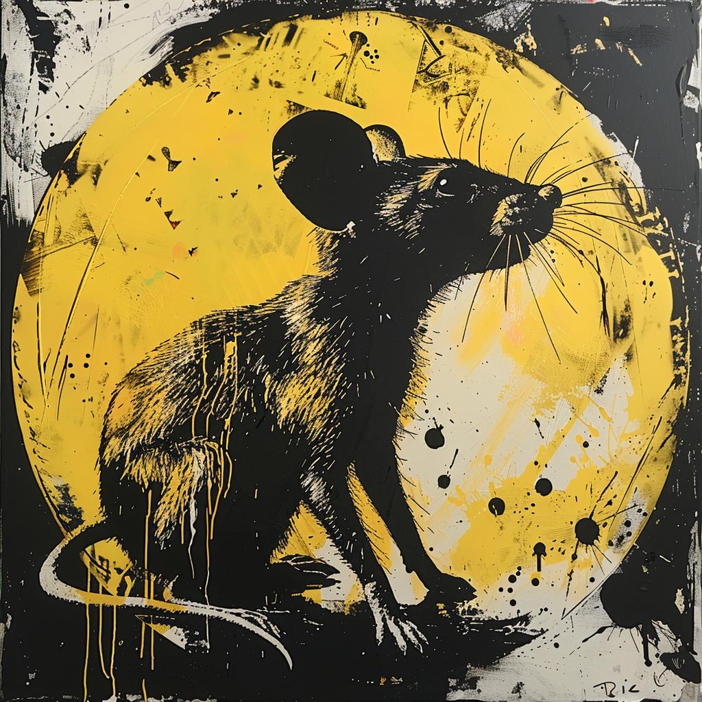 surreal  hyper-realistic  screenprinting  encaustic  rat  yellow  background  urban  streetart  bold 960017