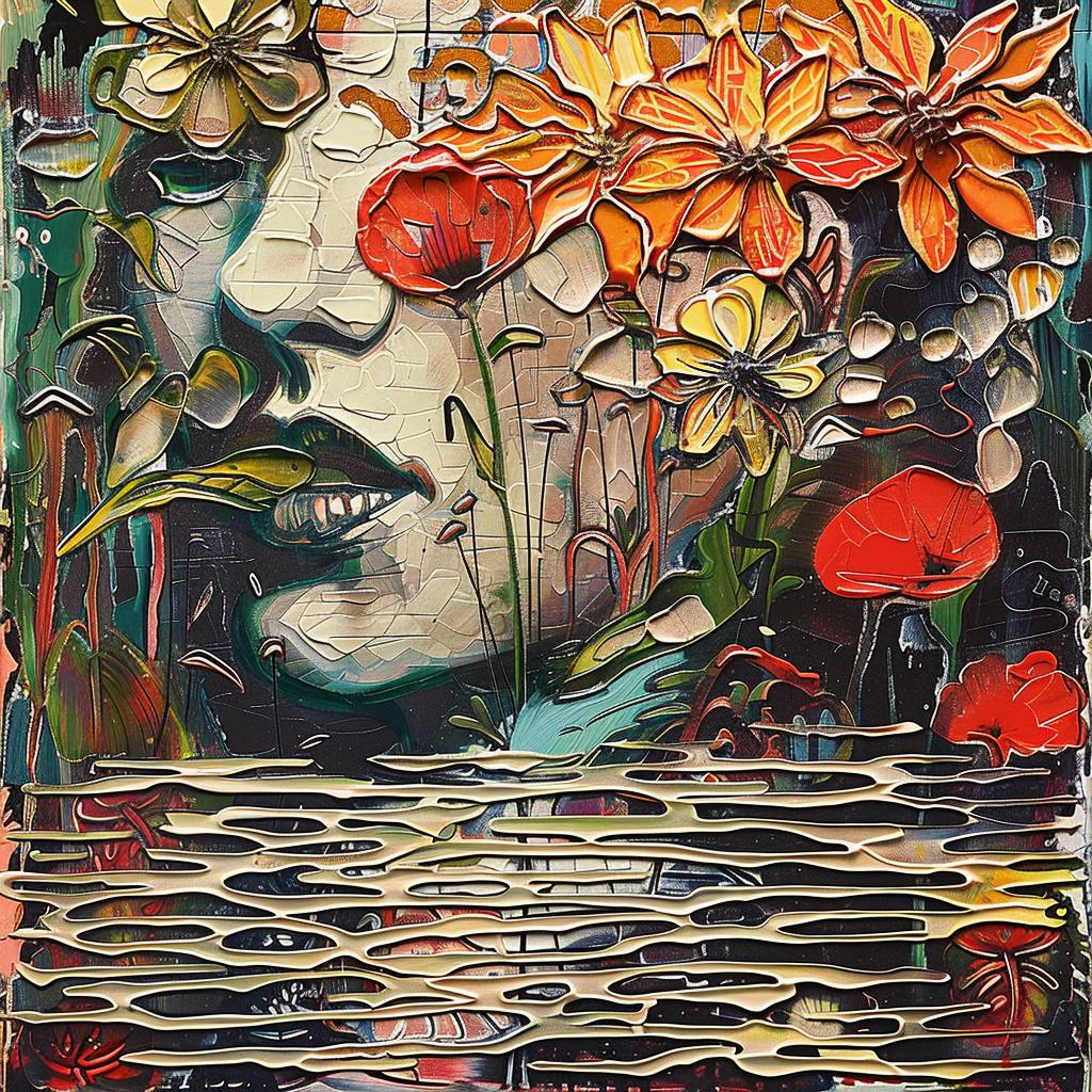 woman  flowers  encaustic  impasto  painting  nature  colorful  face  artistic  portrait 951116