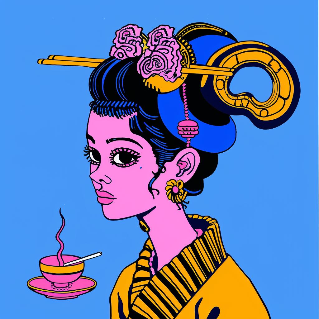 Japanese  lifestyle  poster  woman  tea  flower  hair  culture  art  serenity 1021425