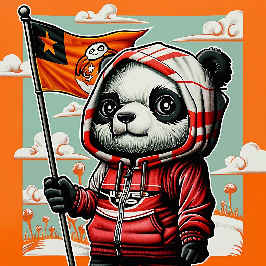 panda  hoodie  flag  cartoon  character  graphic  stylized  orange  art  cute 1033172