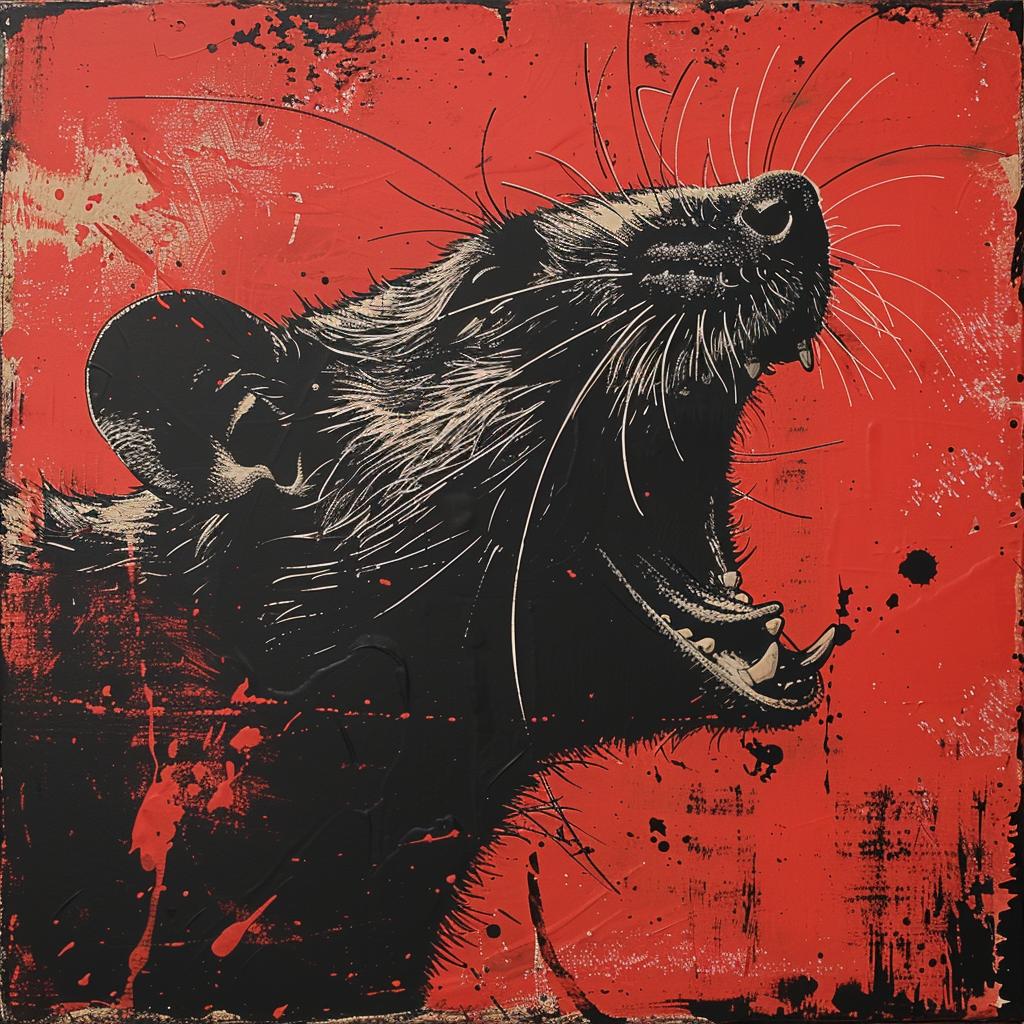 surreal  hyper-realistic  screenprinting  encaustic  rat  red  black  background  urban  striking 960015