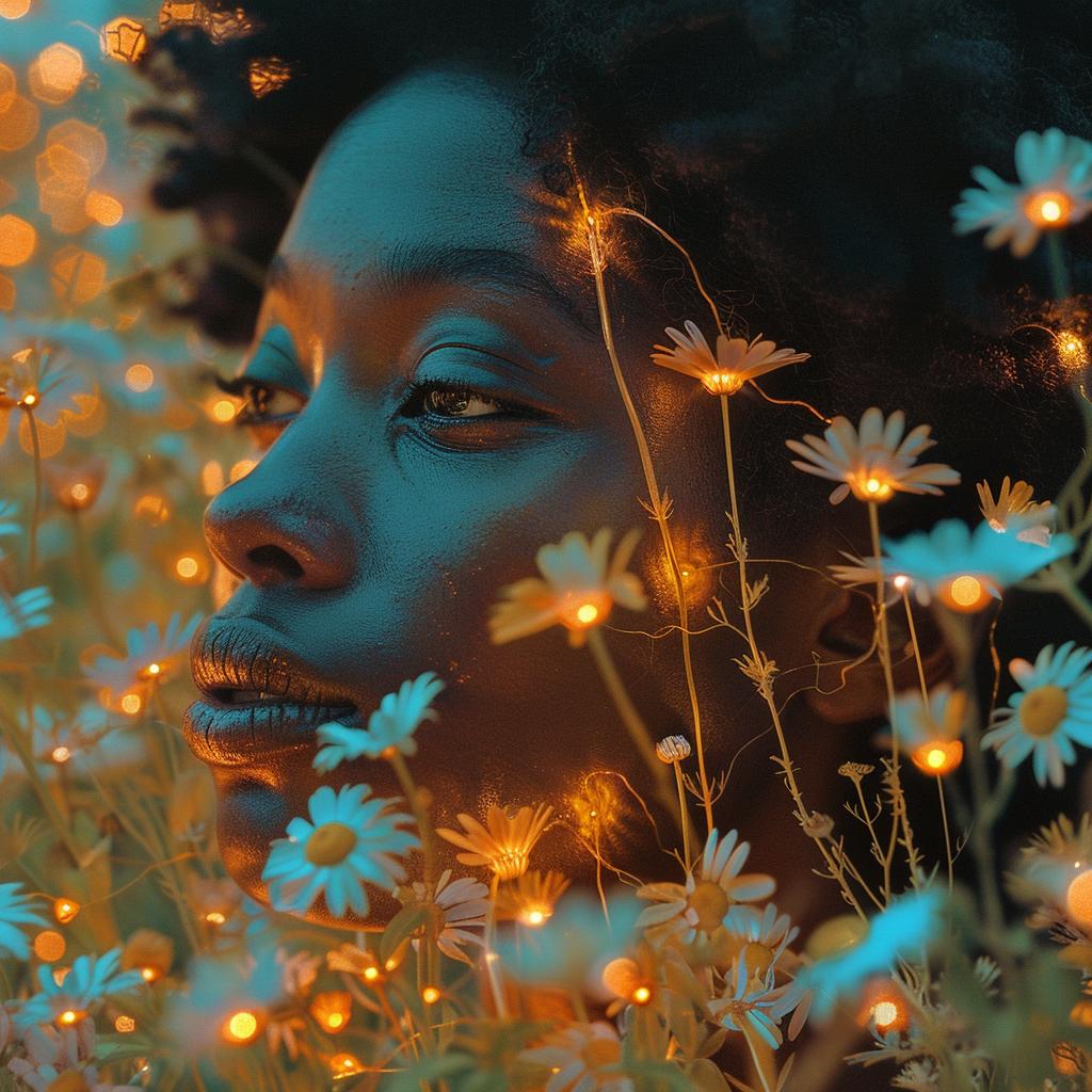 surreal  album  neon  creative  woman  flowers  curly  field  art  nature 974538