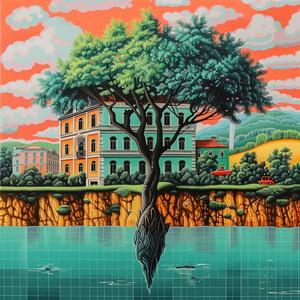tree  house  chromolithography  minimal  surreal  fantasy  whimsical  nature  creative  imaginative 1037779