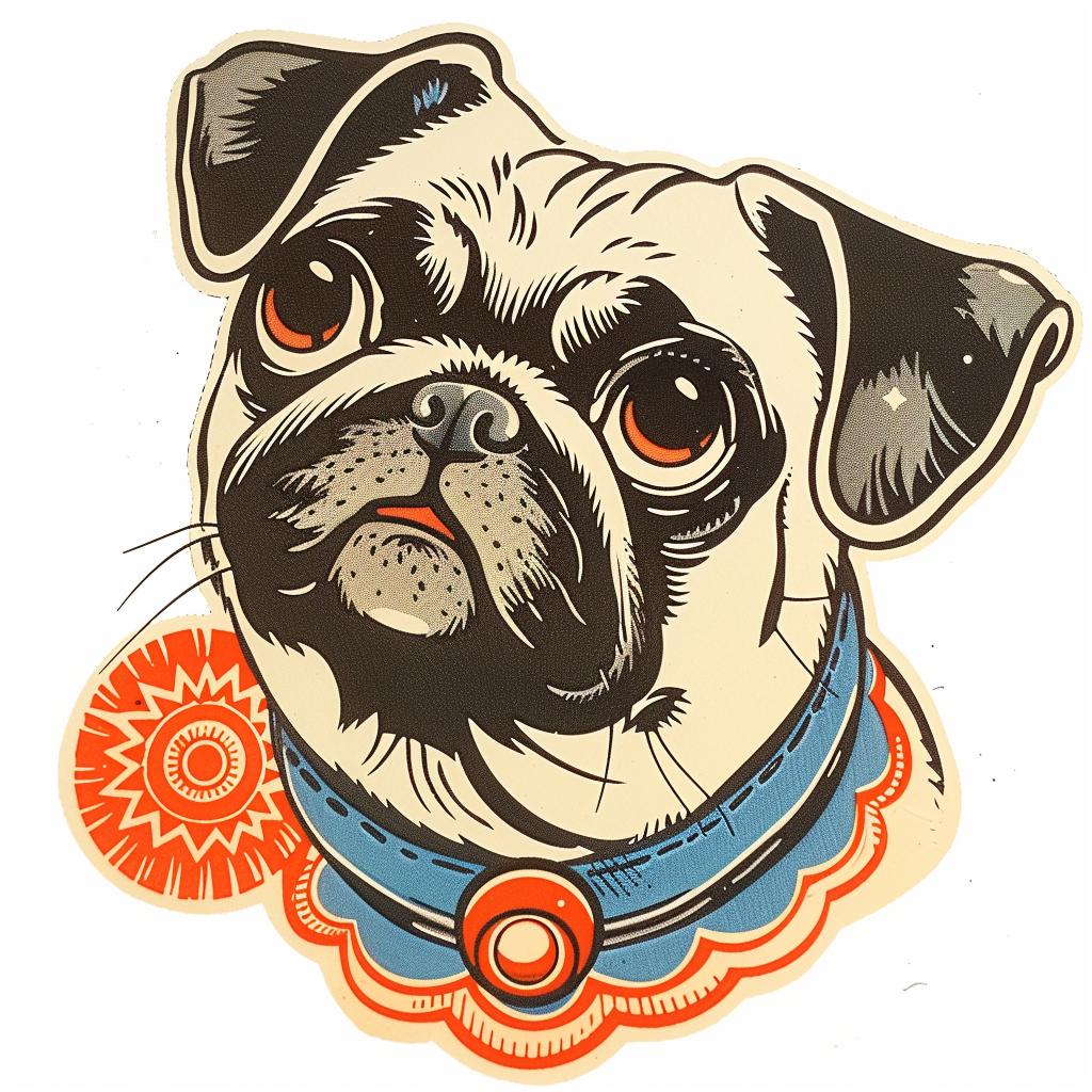 pug  sticker  dog  collar  bowtie  illustration  canine  portrait  art  design 942969