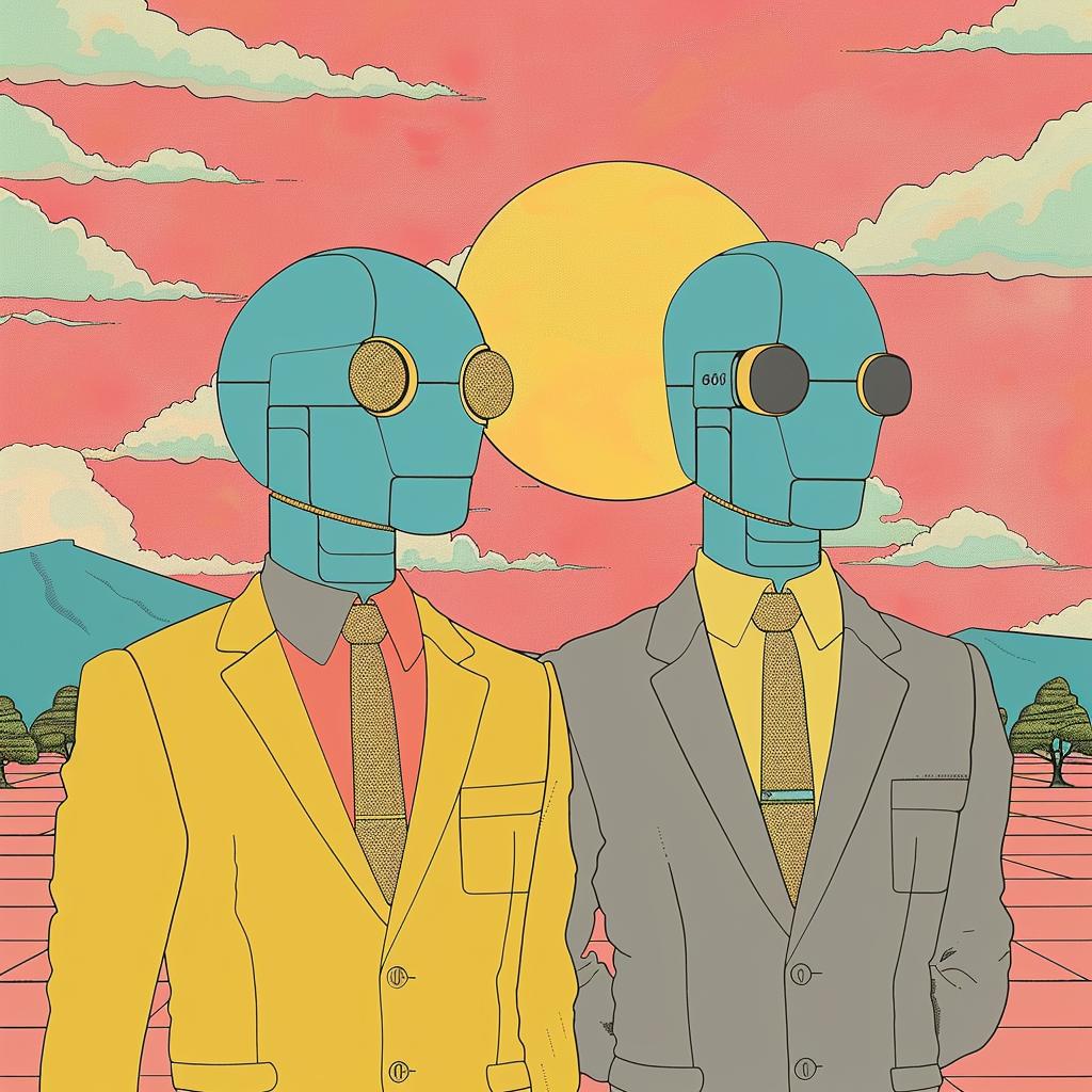 robots  surreal  sunset  album  cover  Art  Nouveau  creative  whimsical  futuristic 977460