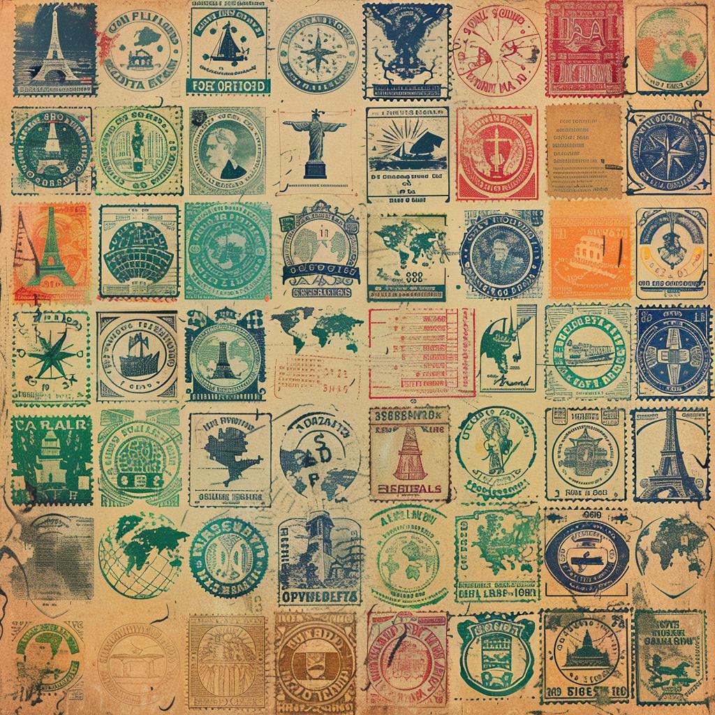 vintage  travel  stamps  distressed  vector  sheet  paper  collection  shapes  design 918150