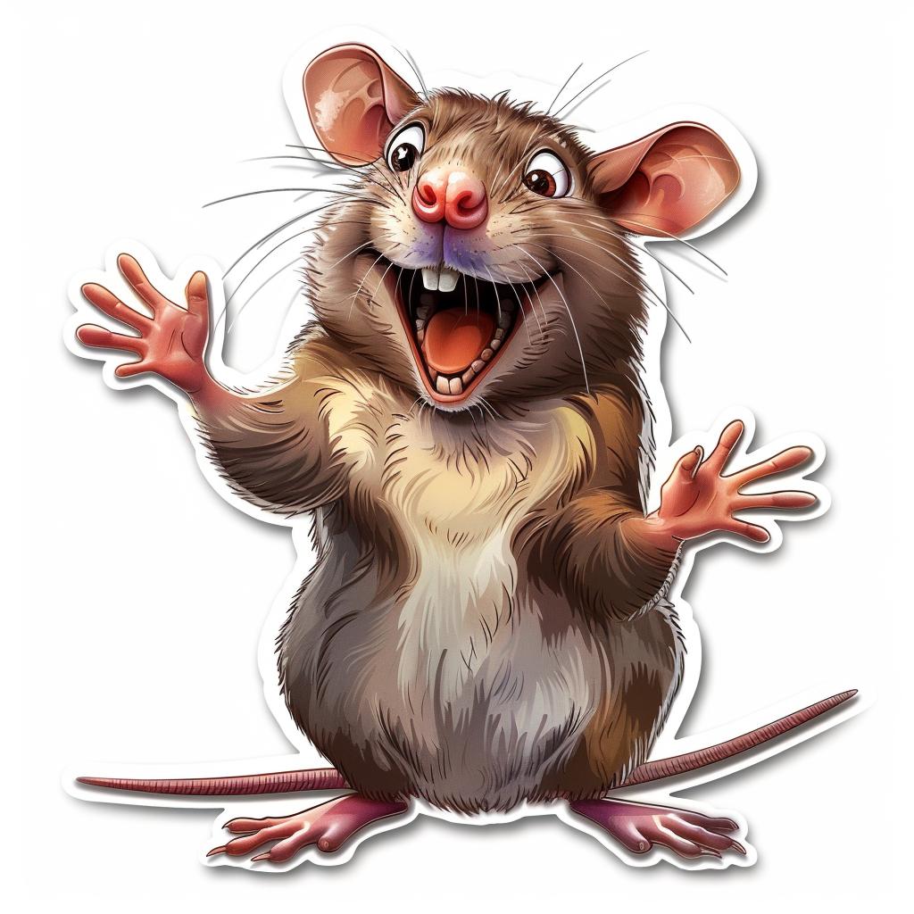 ملصق فأر متجه مبتسم ثلاثي الأبعاد بألوان دافئة مفصلة باللون الأبيض 971968