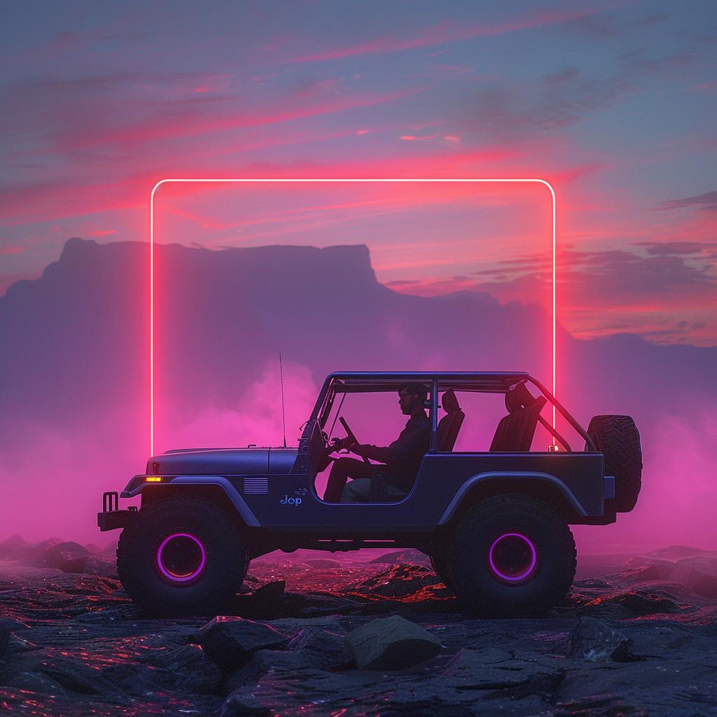 surreal  neon  jeep  lights  pink  frame  creative  album  cover  vibrant 962580