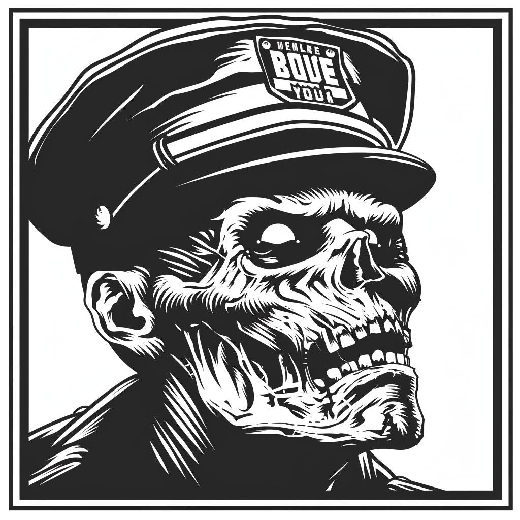 zombie  cop  silhouette  vintage  icon  emblem  police  hat  black  white 951718