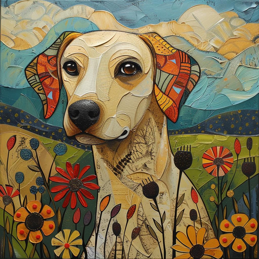 labrador  retriever  flowers  French  countryside  vibrant  textured  whimsical  painting  dog 938648
