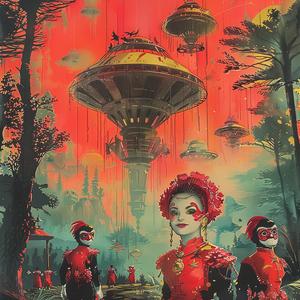 woman  red  dress  man  suit  painting  chromolithography  romance  couple  art 1059778