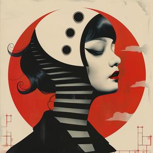 surreal  album  cover  woman  striped  hat  red  white  creative  symbolist 1077684