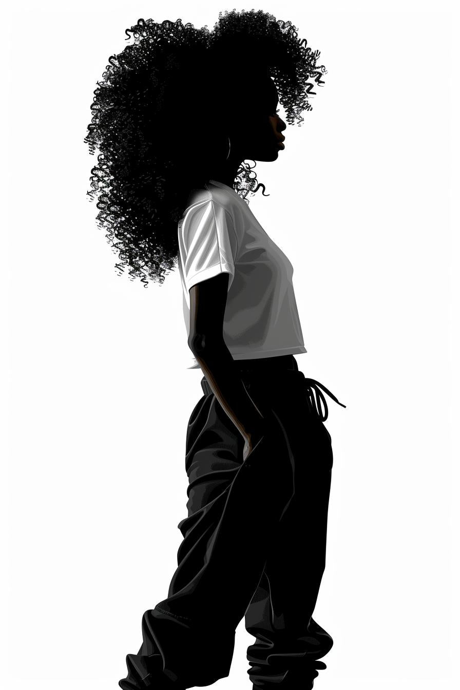 woman  streetwear  silhouette  afro  white  background  vector  black  illustration  curly 954216