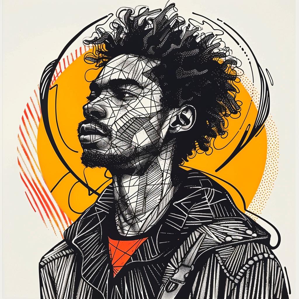 رسم رجل أمريكي من أصل أفريقي من فن البوب، مجعد، رقمي، بسيط، منمق، ملون، أيقوني، رقم 937968