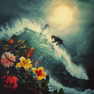 bird  surfboard  flowers  painting  whimsical  nature  colorful  fantasy  playful  artistic 1040963