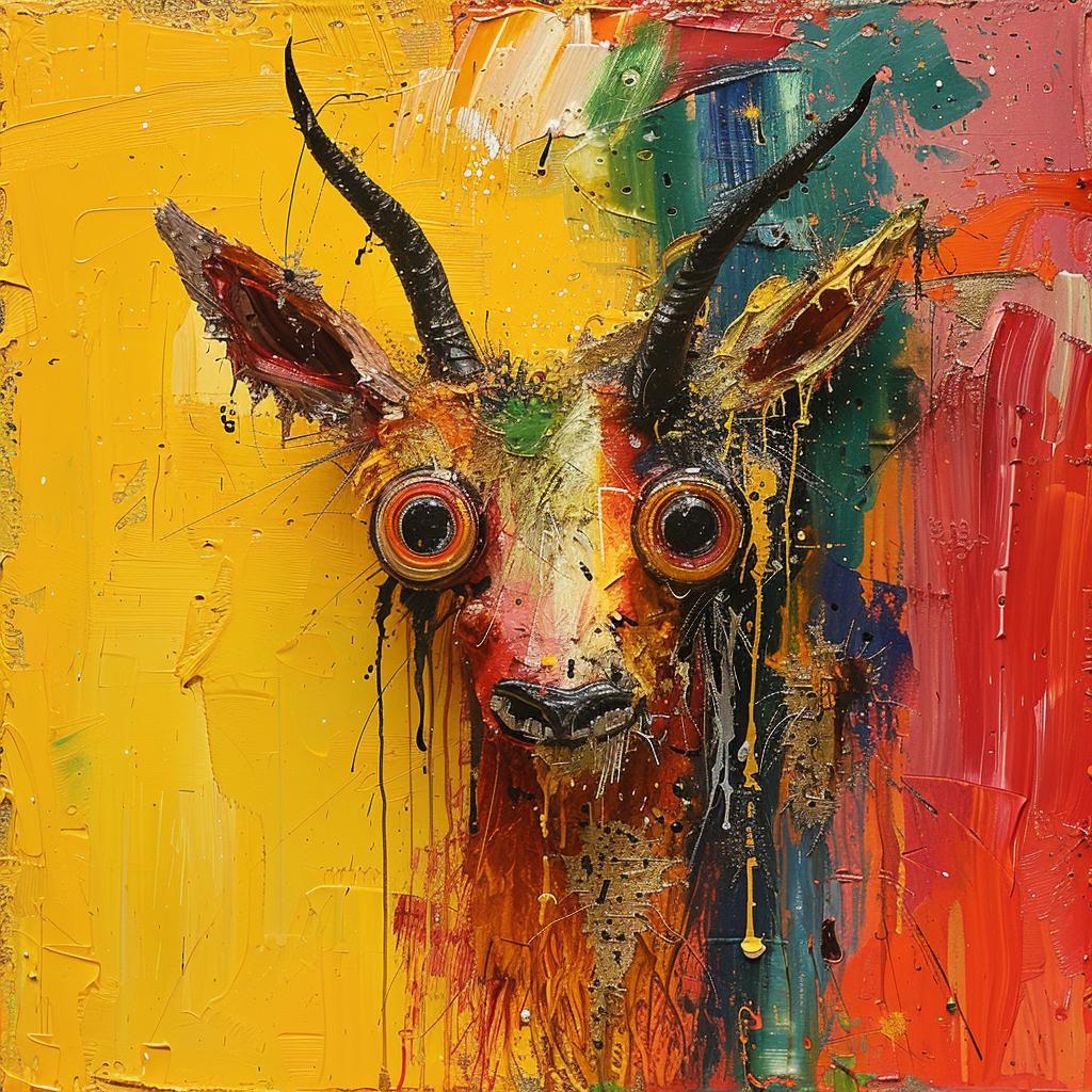 goat  head  big  eyes  surreal  colorful  spiritual  terrifying  naturalistic  art 974048