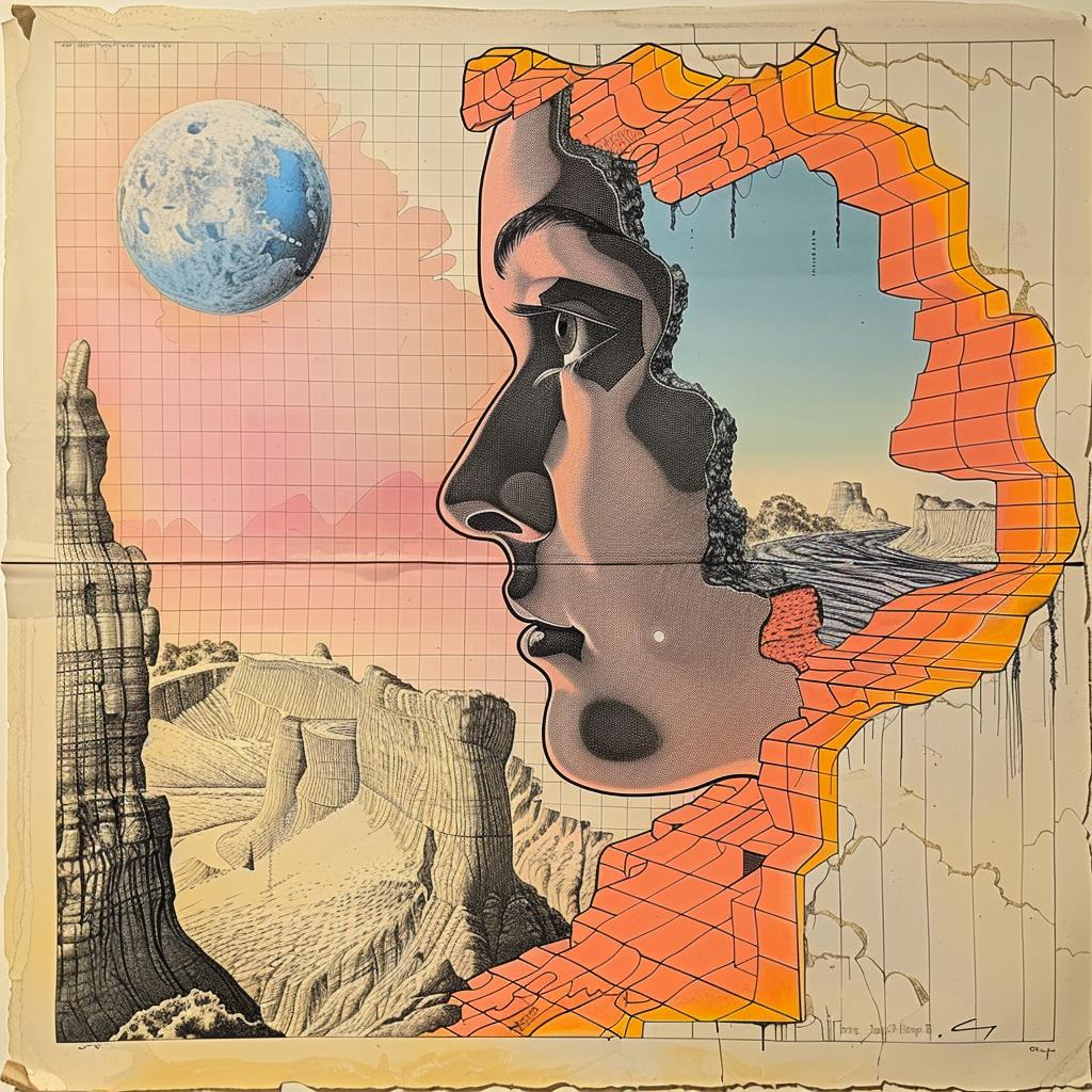 album  cover  woman  face  mountain  background  artistic  palette  1980s  style 963538
