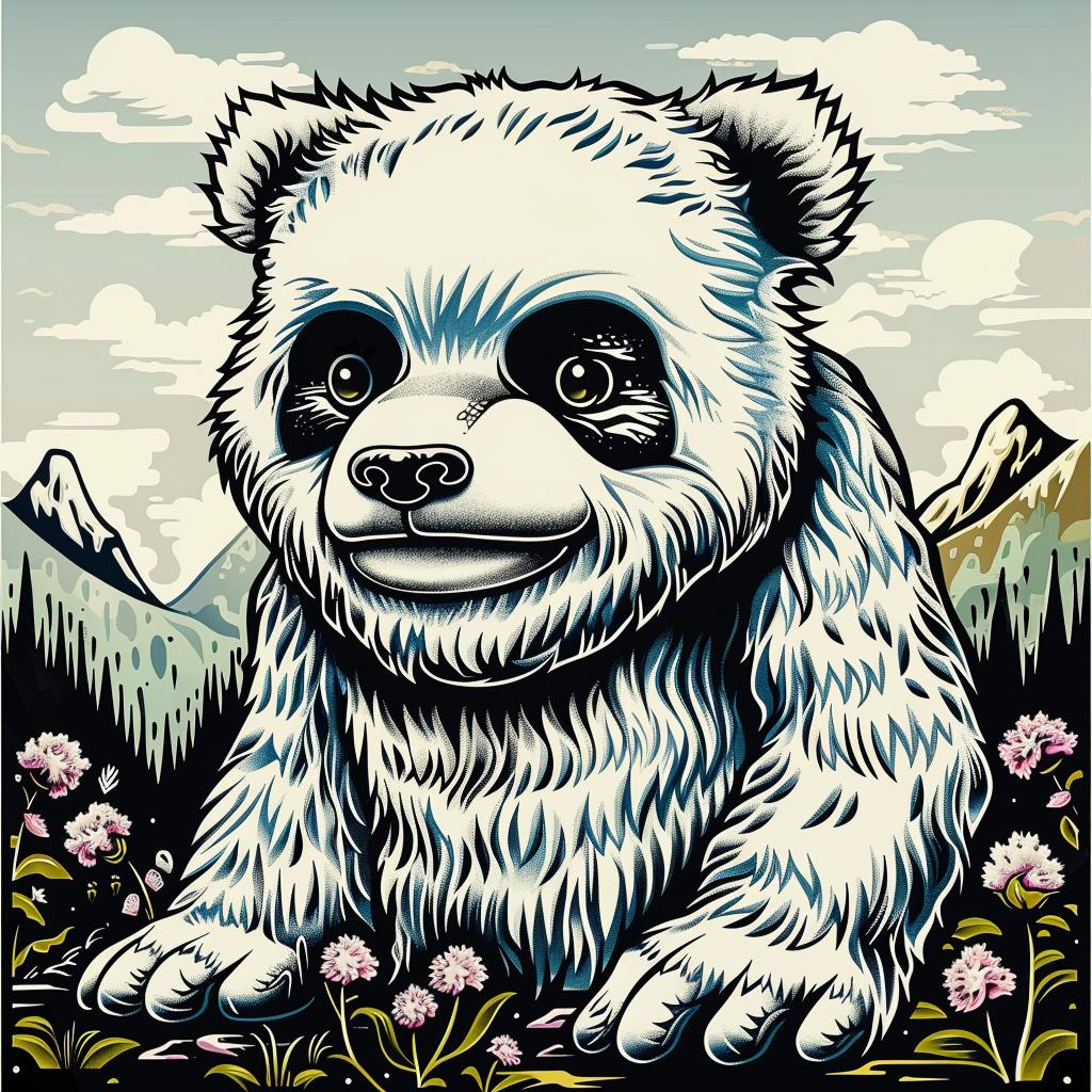 panda  mountains  poster  nature  colorful  whimsical  illustration  creature  playful  art 1032966