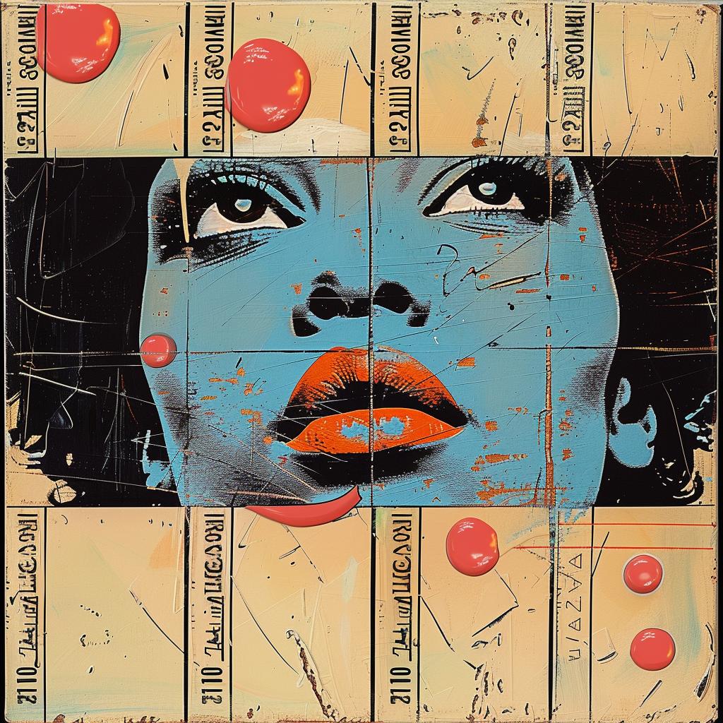 woman  blue  face  orange  lips  cream  black  impasto  palette knife  1980s 963490