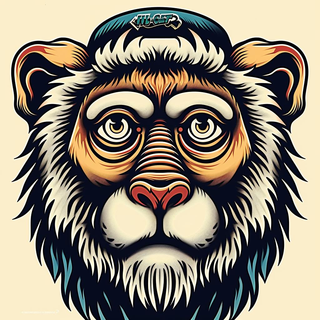 lion  head  hat  animal  whimsical  illustration  symbolic  character  stylized  portrait 962374