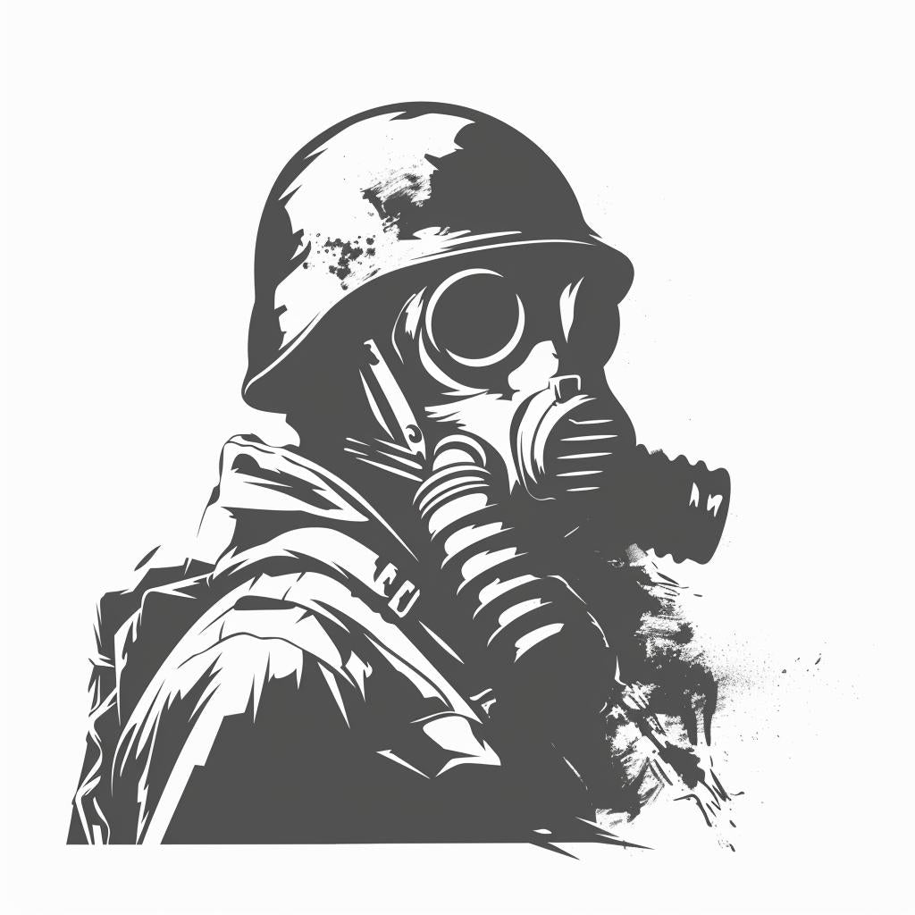 silhouette  soldier  gasmask  vintage  icon  emblem  heavy  lines  tattoo  black 951941