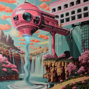 spaceship  waterfall  chromolithography  Jack  Kirby  Andreas  Levers  painting  pink  art 1039820