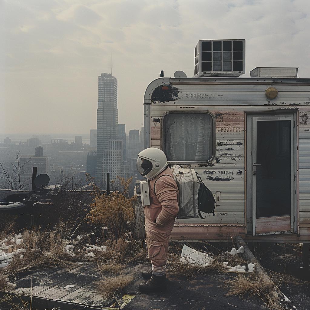 astronaut  RV  man  surreal  exploration  vehicle  urban  outdoor  suit  stand 970171