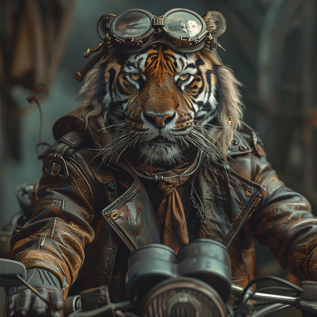tiger  motorcycle  leather  goggles  style  realism  gold  glamorous  pin-ups  steampunk 919971