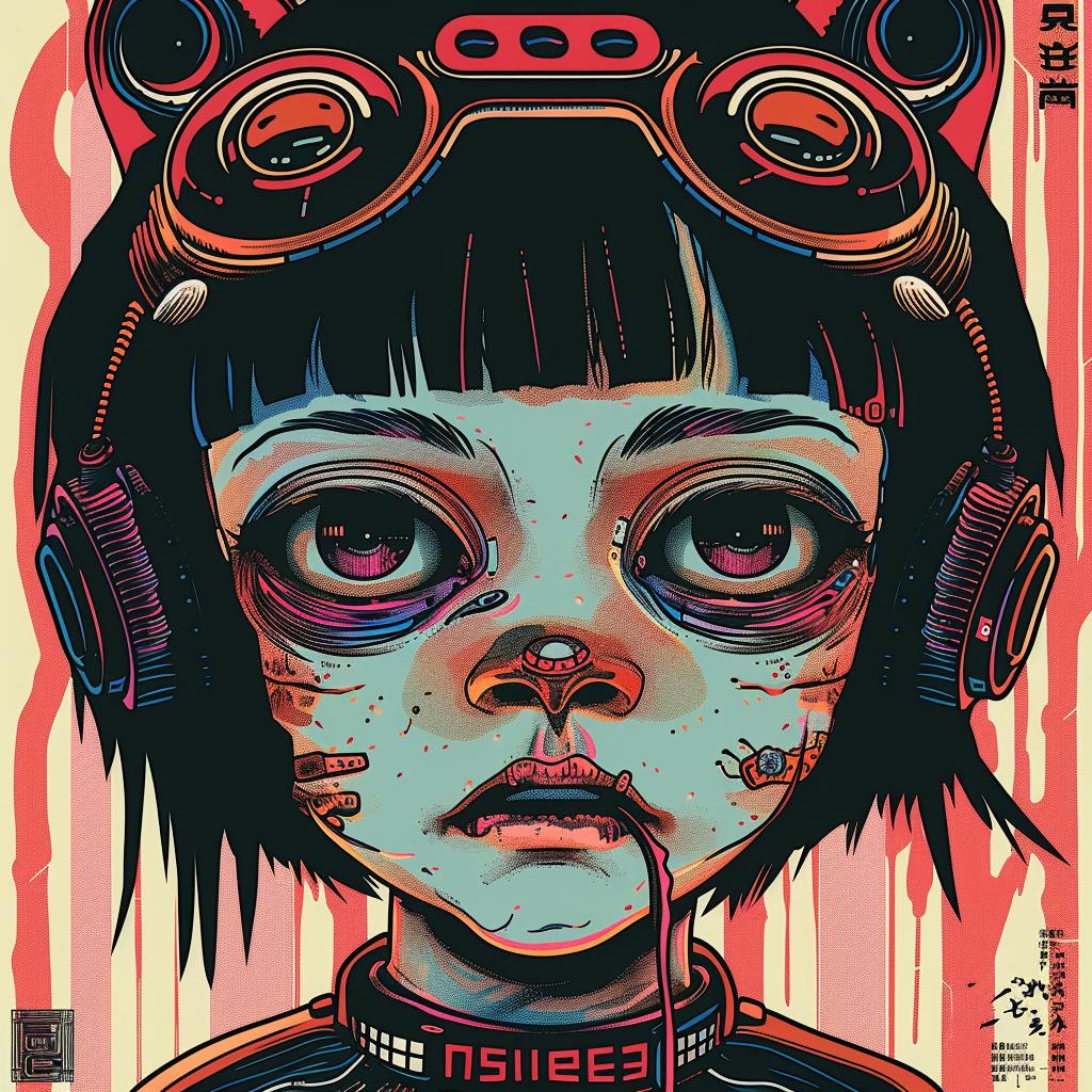 concert  poster  cyberpunk  anime  girl  headphones  cat  liquid  light  style 967023