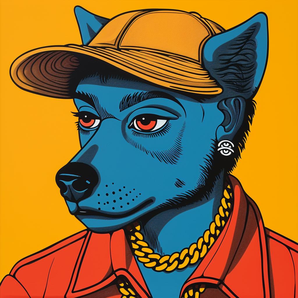 poster  dog  hat  chain  colorful  stylized  playful  furry  character  modern 1022663