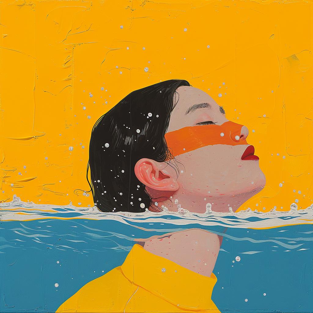 surreal  album  cover  water  woman  floating  dreamlike  vibrant  Joan  Cornella 1017172