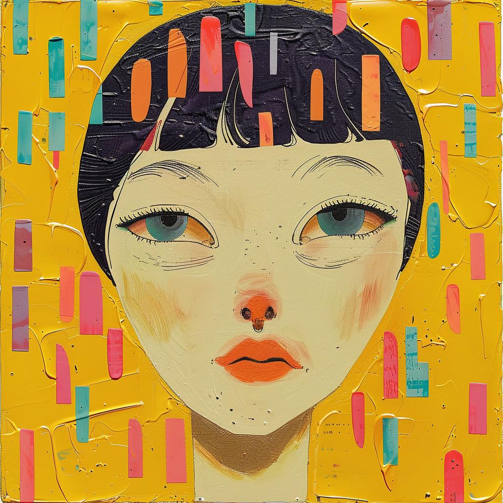 painting  woman  black  hair  colorful  stripes  encaustic  vibrant  expressionistic  palette-knife 950640