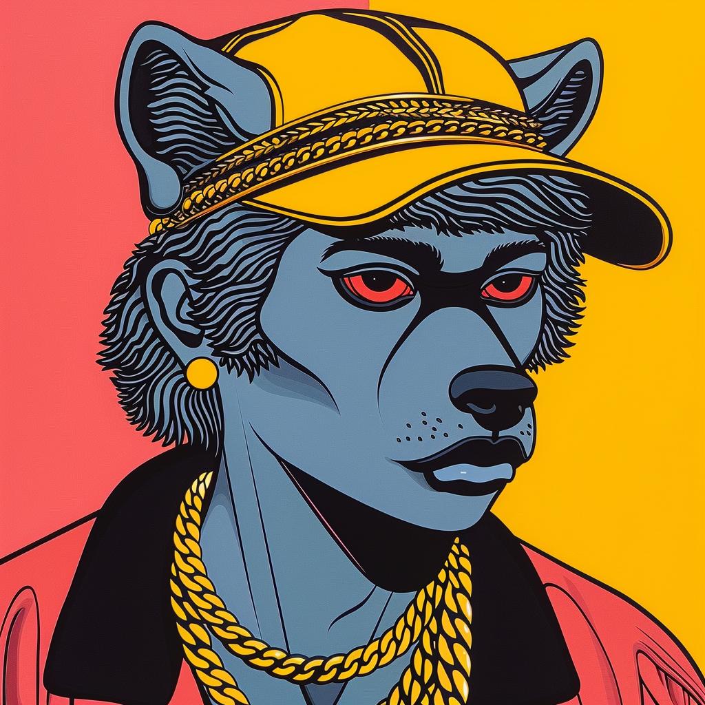 cartoon  wolf  hat  chain  stylized  urban  vibrant  fashion  playful  modern 1022824