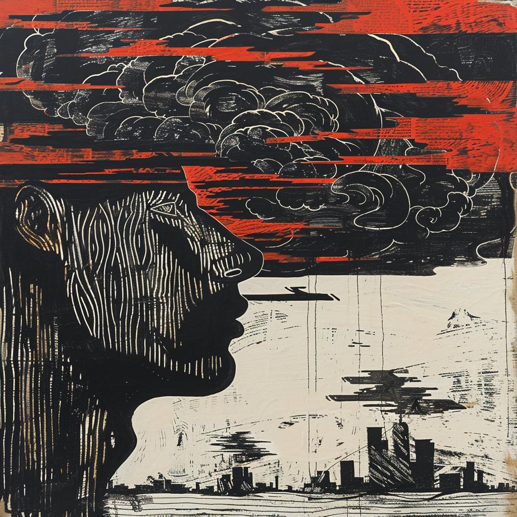 man  head  red  black  figurative  conceptual  artwork  bold  stylized  modern 928141