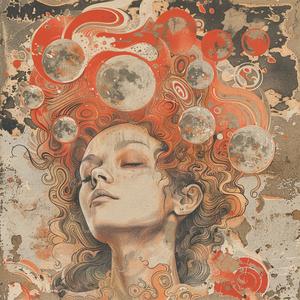 woman  red  hair  moon  album  surreal  artwork  symbolist  risograph  vibrant 1079334