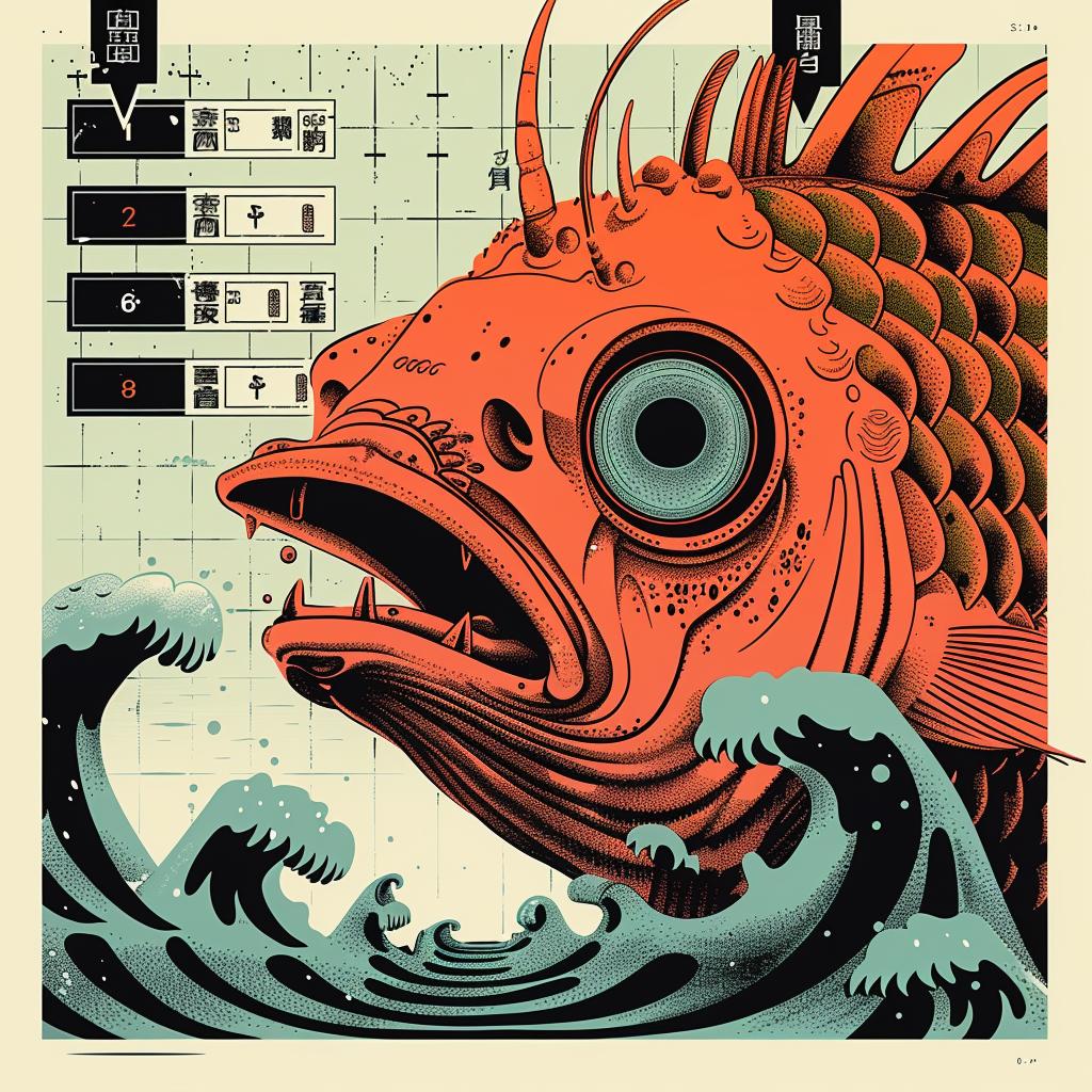 creature  ocean  fish  chromolithography  poster  art  Japanese  marine  design  colorful 946147