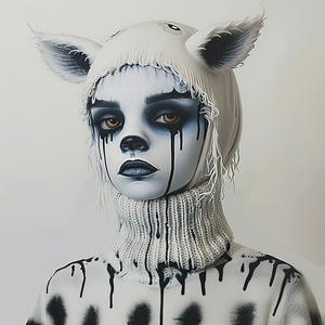 رسم وجه امرأة ذئب بالأبيض والأسود، مكياج، تصميم بورتريه منمق 1073918