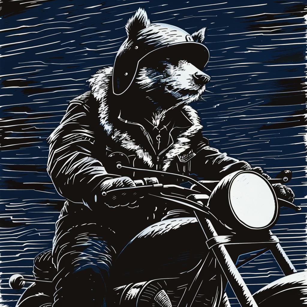 bear  motorcycle  leather  jacket  black  white  drawing  animal  illustration  biker 1025962