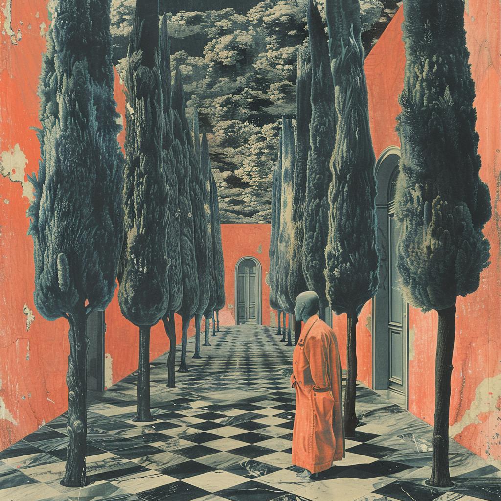 album  art  man  hallway  trees  painting  horror  Risograph  Skoglund  Magritte 1026811