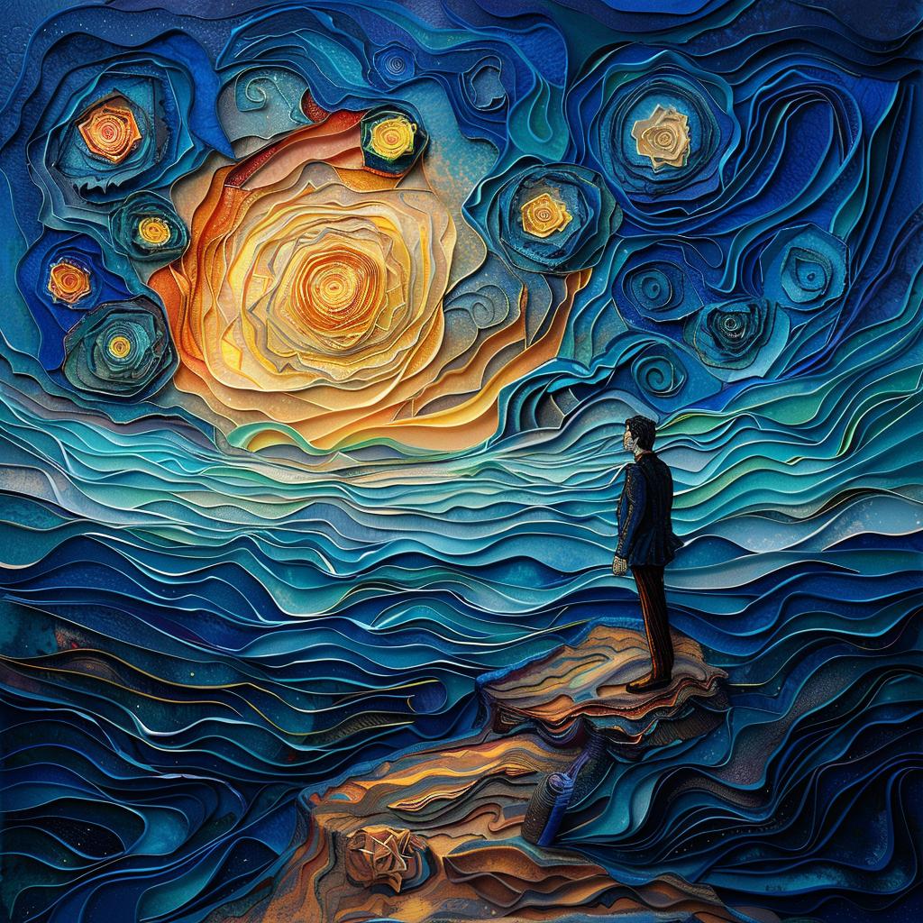three-dimensional  paper-cutouts  surreal  starry-night  Jinzhi  Van-Gogh  layers  artistic  creativity  nature 944209