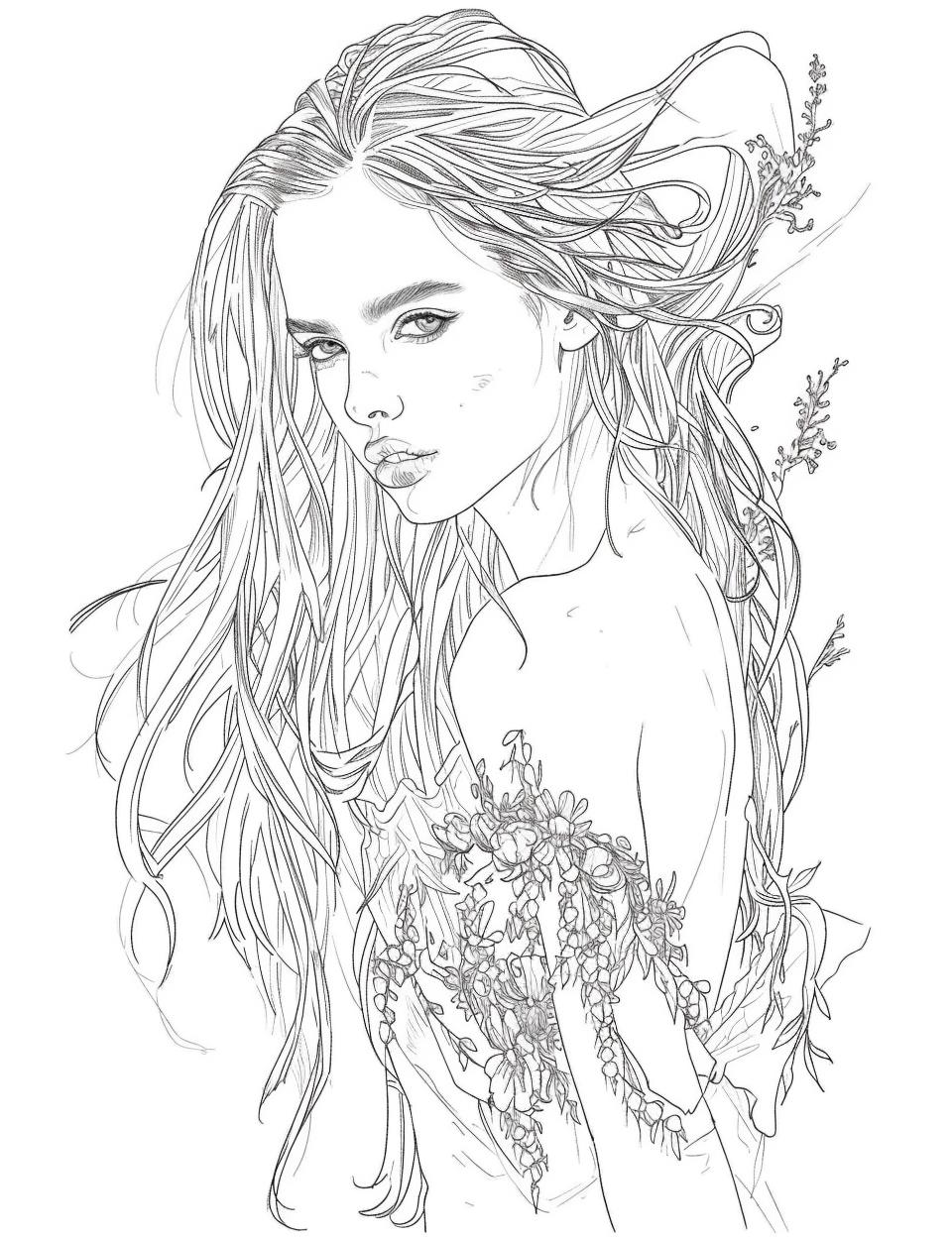 drawing  woman  long  hair  black  white  coloring  book  art  design 953676