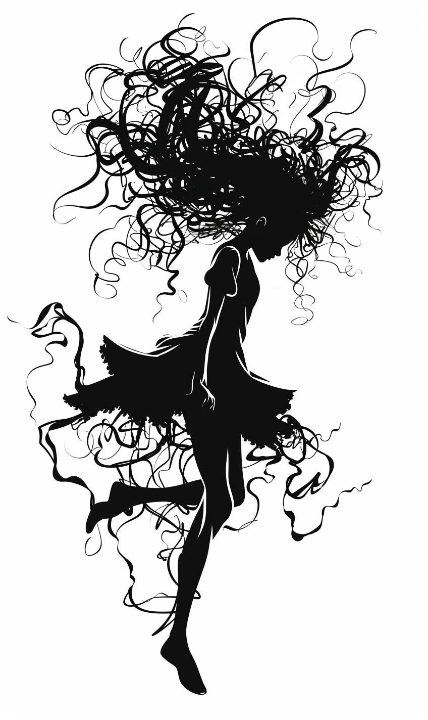 silhouette  girl  pigtails  curly  dance  black  white  vector  minimalist  art 954286