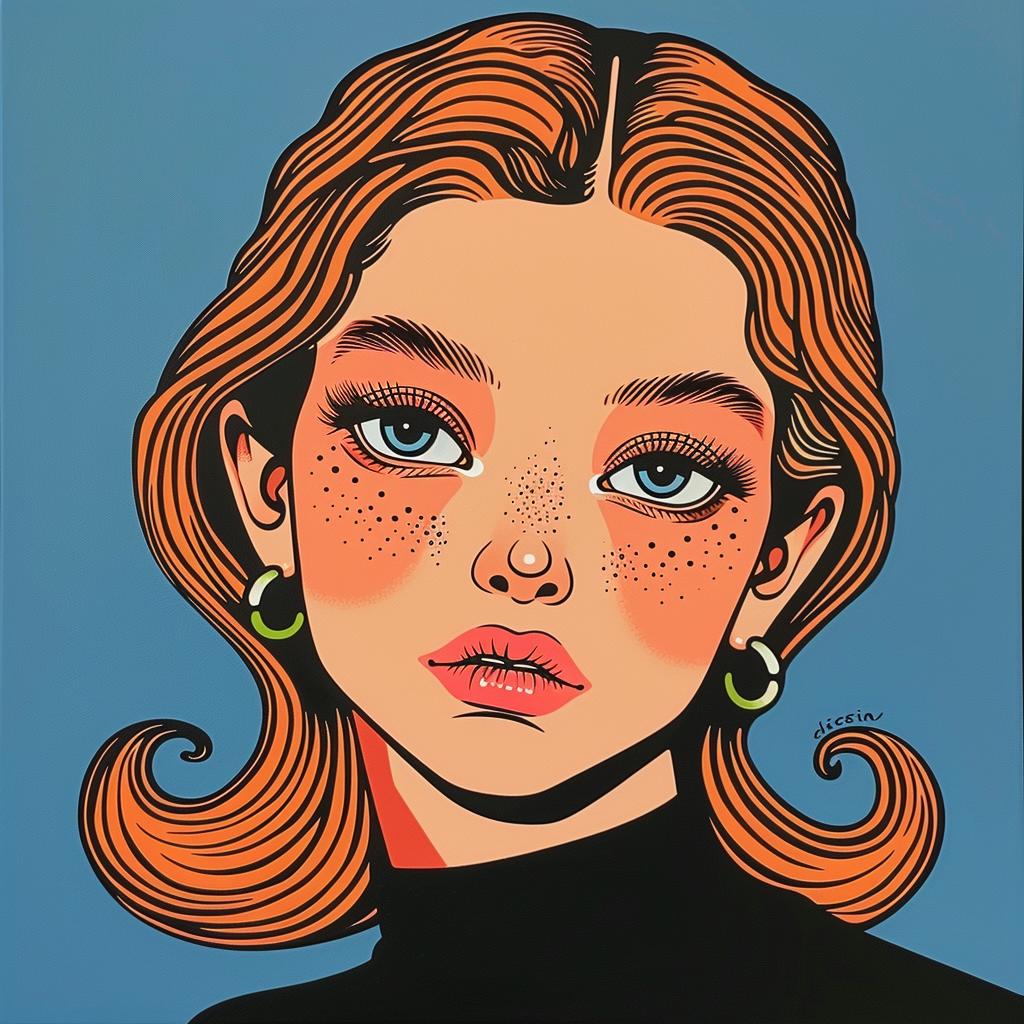 صورة فتاة ذات عيون زرقاء، صورة ملونة، رسم توضيحي، حديث، نابض بالحياة، شبابي، منمق 972556