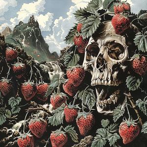 skull  strawberries  chromolithography  design  vibrant  color  illustration  artistic  food  surreal 1055959