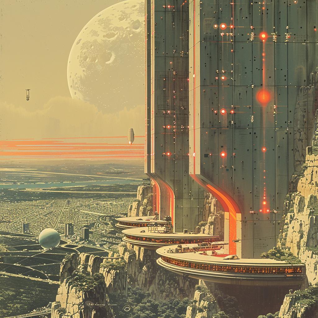chromolithography  futuristic  city  tower  moon  Quint  Buchholz  syd  mead  Andres 1031218