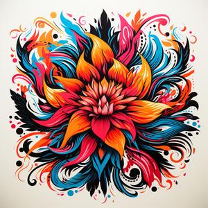 flower  colorful  tattoo  neon  bold  dynamic  asymmetrical  linocut  design  elements 1078702
