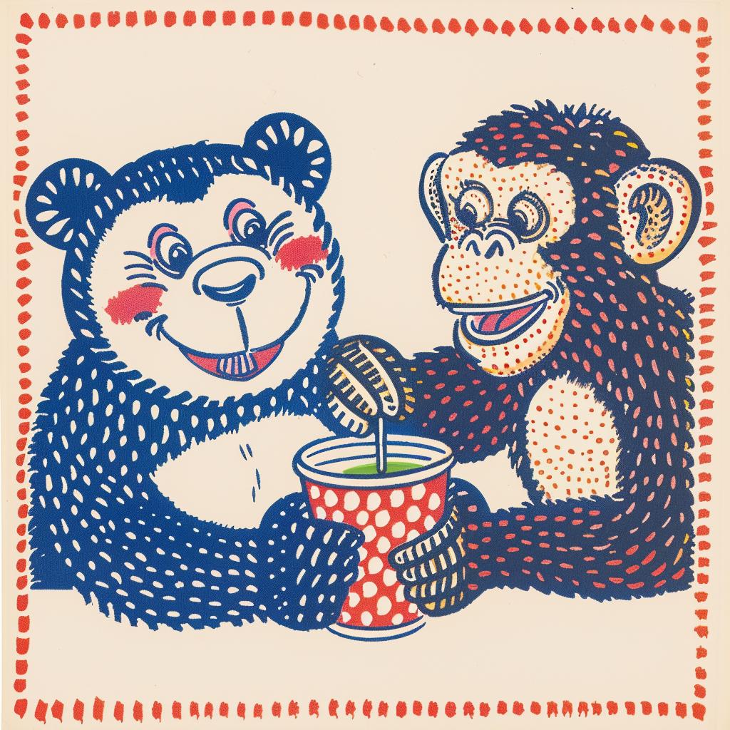 panda  chimp  poster  tea  humor  party  colorful  fun  friendly  celebration 962485